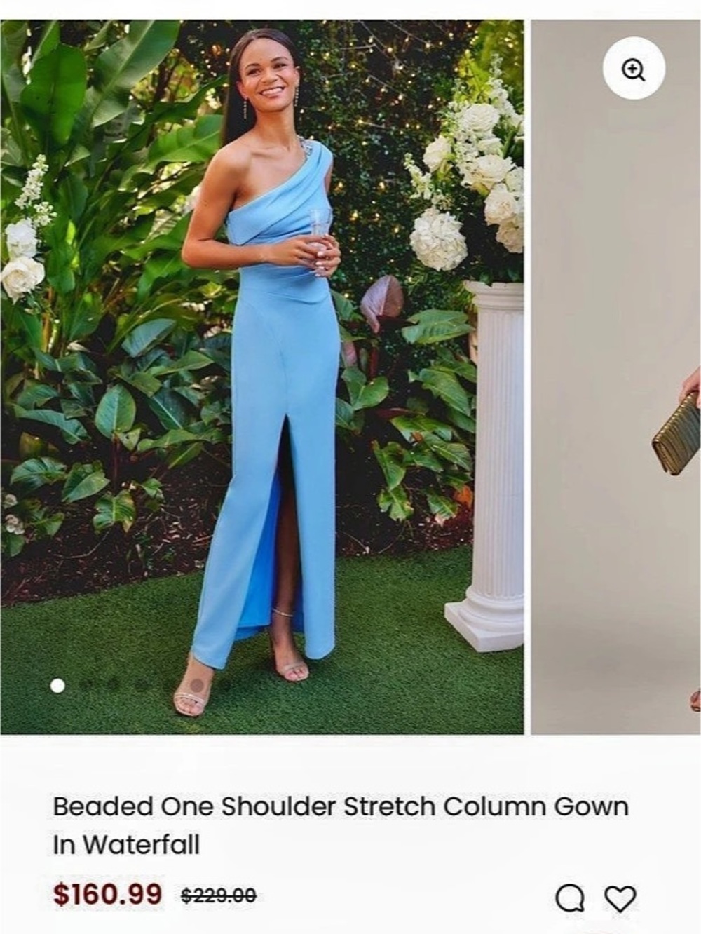 Adrianna Papell Beaded One Shoulder Stretch Column Gown Blue Maxi Gown